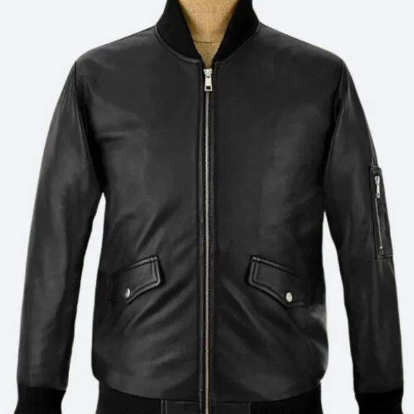Eminem Black Leather Bomber Jacket