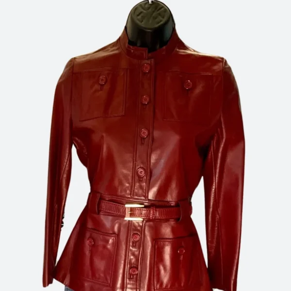 Lily Collins Emily In Paris S04 Red Leather Jacket