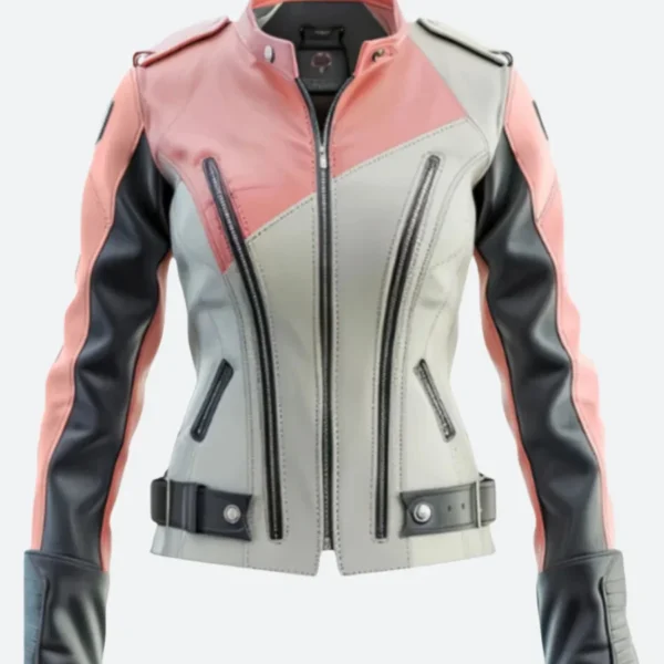 Pink & Black Bikers Leather Jacket